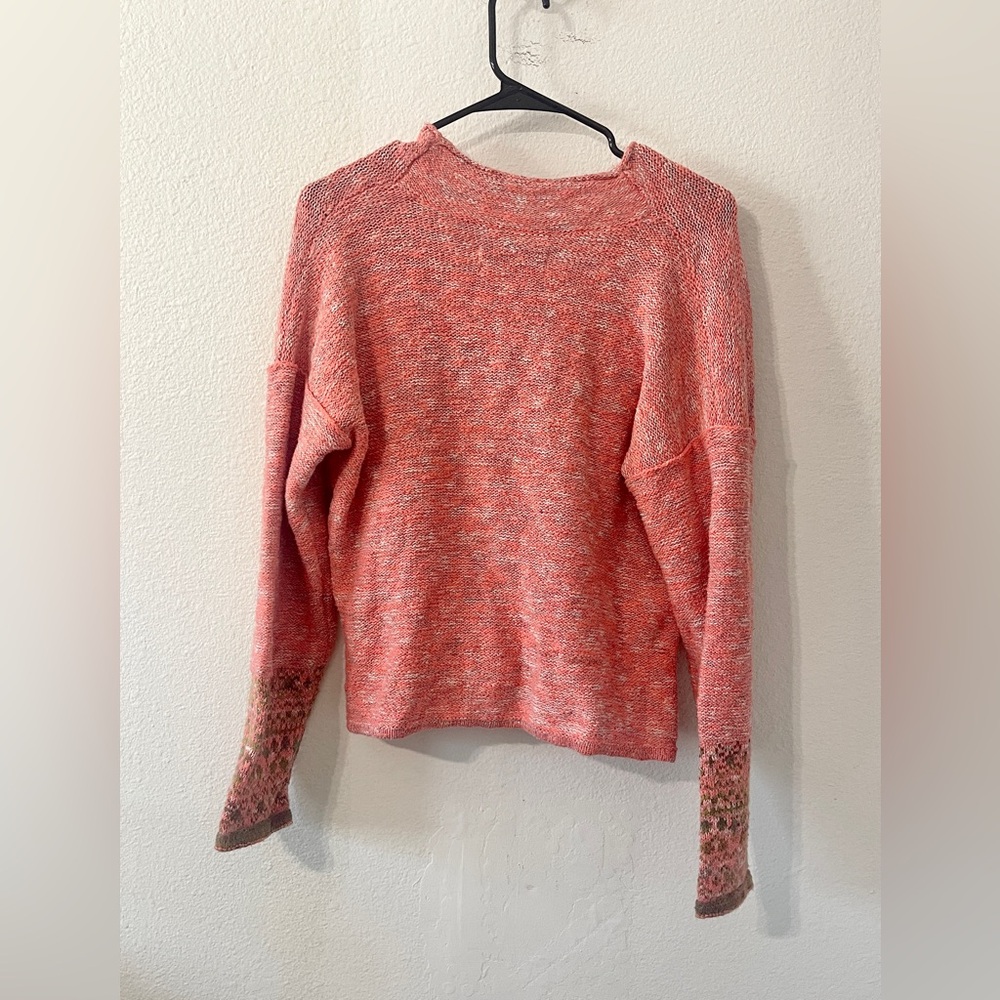 Anthropologie by Pilcro Fair Isle Wrap Boho Sweater | Coral Pink | Size Medium - Picture 3 of 5